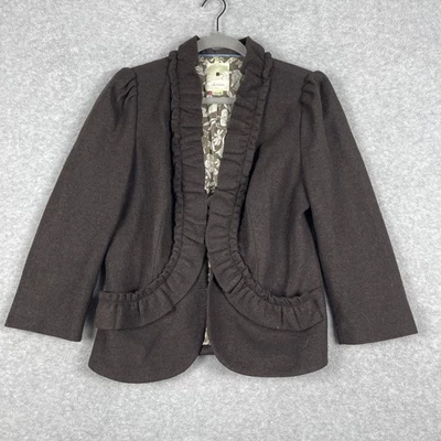 Blazer Anthropologie Elevenses mistura de lã babado marrom feminino tamanho 12 academia - Imagem 1 de 4