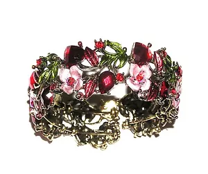 PULSERA Brazalete con Bisagras Rojo Malva Verde DISEÑO FLORAL INTRINCADO - Imagen 1 de 2