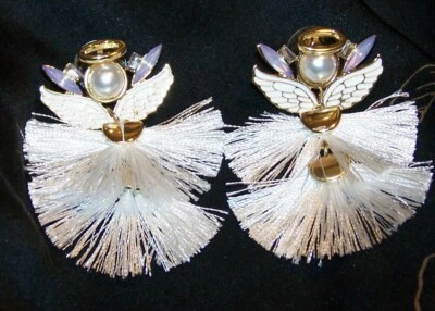 Christmas Angel Rhinestone Tassel Earrings-Faux Pearl-Unique-Gold Tone New - Image 1 of 4