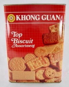 Khong Guan Tin Vintage Top Biscuit Assortment Indonesia Round Lid Square Large O - Picture 1 of 10
