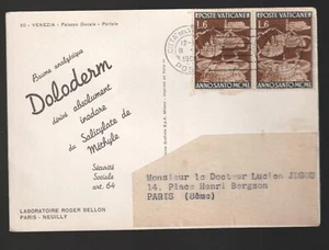 Vatican Dear Doktor card to France pharmacy 1956 - Picture 1 of 2