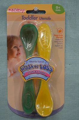 12 pack Nuby 6 FORK & 6 Spoon SET 0+ Months Baby Wash or TOSS Green Yellow 2006 - Image 1 of 2