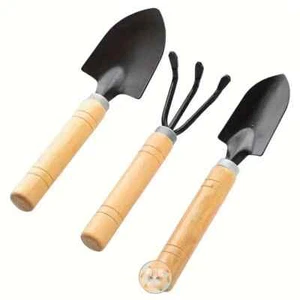 Mini Garden Tool Set Shovel Trowel Gardening Tools Succulent Wood Handle 3 Piece - Picture 1 of 7