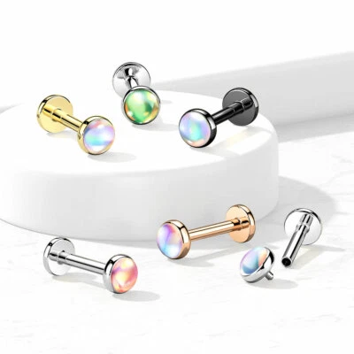 Iridescent Stone Top Surgical Steel Internal Threaded Labret Cartilage Piercing - Image 1 of 4