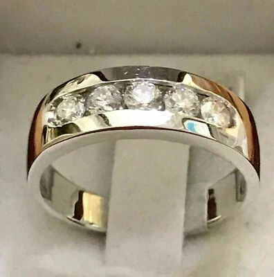 1 克拉通道套装莫桑石 5 色男式结婚戒指 925 纯银 — 第 1/2 张图片