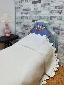 Miniature Dollhouse Furniture Biz Dressed Bed painted headboard 1 in scale - Picture 1 of 5