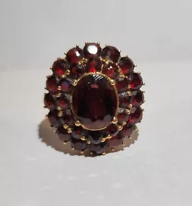 Vintage Large Princess Almandine Garnet 14KT Ring Offset w/ almost 30 Garnets - Picture 1 of 17