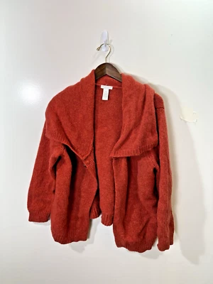 Cardigã feminino Tweeds lã de cordeiro suéter tamanho 2X laranja queimado vibrante mínimo - Imagem 1 de 4