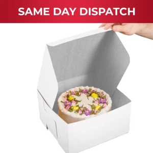 5 x White Fold Flat Cake Boxes for Cake Muffins Desserts 8 in x 8 in x 3 In - Picture 1 of 5