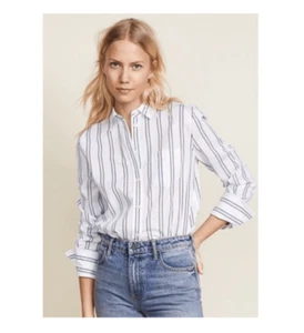 Equipment Femme Huntley White Blue Stripe Cotton Button Down Women’s Size S - Picture 1 of 10