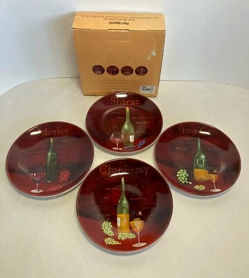 Набор из 4 винных художественных кухонных обеденных тарелок Pier 1 Stoneware - Изображение 1 из 4