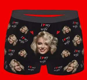 I Love My Wife Custom Personalized Face Photo Men's Underwear Boxer Shorts Gift - Picture 1 of 2