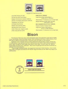 #0116 21c Bison Sheet & Coil #3468/#3475 Souvenir Page - Picture 1 of 1