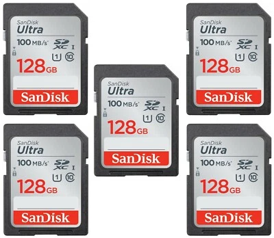 Lot of 5 SanDisk Ultra 128GB SD SDHC SDXC Class 10 Camera Card SDSDUNR-128G Bulk - Image 1 of 3