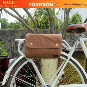 TOURBON Cycling Vintage Bicycle Handlebar Bag Bike Frame Storage Pouch Canvas - Picture 1 of 13