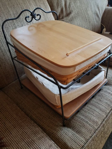 Longaberger Tapered Paper Tray Basket Combo Wrought Iron Stand Woodcrafts shelf Cover