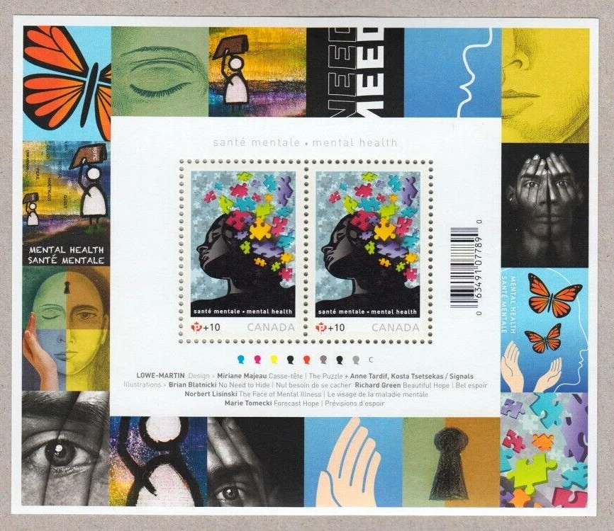 MENTAL HEALTH = BACK OF BOOK = Souvenir Sheet of 2 stamps MNH Canada 2011 #B17 Foto 1 de 1