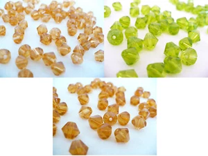 Bead Lot of Faceted Bicone Beads ~ 6mm Orange, 8mm Green, 9mm Orange - Picture 1 of 16
