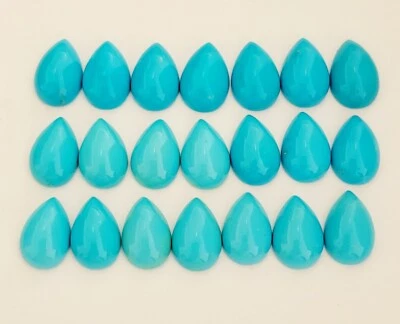 One Pair Pear Shaped Natural Sleeping Beauty Turquoise Cabochons 10x14.5mm - Image 1 of 4