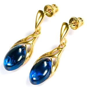 925 Solid Gold Plated Sterling Silver Blue Amber Designer Nice Celtic Earrings - Picture 1 of 5
