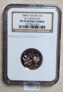 WPCoins ~ 2000-S Silver 25 cent South Carolina NGC PF70 Ultra Cameo - Picture 1 of 4
