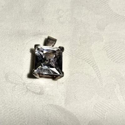 C60 Vintage Anhänger 925 Silber großer Cubic Zirkon Karree Schliff - Bild 1 von 4