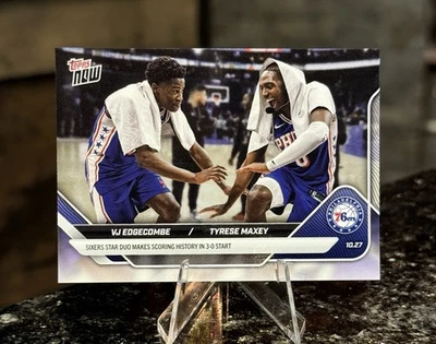 2025-26 NBA Topps NOW VJ EDGECOMBE RC / TYRESE MAXEY #32 76ers Sixers IN HAND - Image 1 of 2