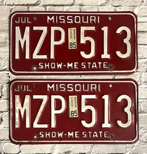 1985 Missouri Automobile License Plate Matched Pair / Set MZP 513 - Picture 1 of 2