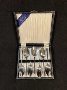 Raimond Sheffield, England Antique Original Box 6 Grapefruit Spoons & 1 Sugar EP - Picture 1 of 16