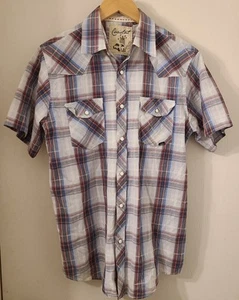 Coastal Men’s Pearl Snap Shirt M Blue Plaid Western Long Sleeve Cowboy Rodeo - Picture 1 of 9