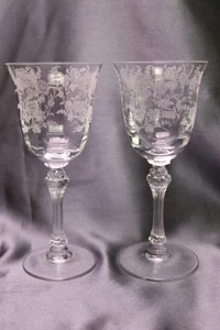 Tiffin #17392 Rambling Rose 2 Small Claret Wine Glasses 6 " 30's Optic Signed - Picture 1 of 6