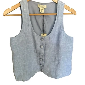 Rachel Zoe Damen blau 100 % Leinen ärmellose Weste Knopfleiste Medium - Bild 1 von 11