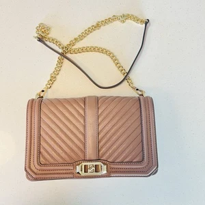 Rebecca Minkoff Chevron Jumbo Love Quilted Leather Shoulder Bag Pink - Picture 1 of 9