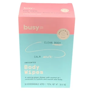Busy Co Unscented Body Wipes Coconut Oil Ceramides 19 Biodegradable Wipes Vegan - Picture 1 of 5