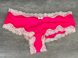 Vintage Victoria's Secret Silky Satin Lace Trim Cheeky Electric Pink Panty M New - Picture 1 of 5