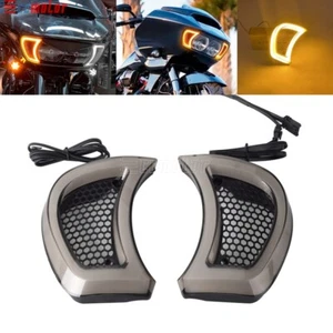 LED Headlight Vent Accent Turn Signals For Harley Road Glide FLTRX FLTRU 2015-23 - Picture 1 of 10