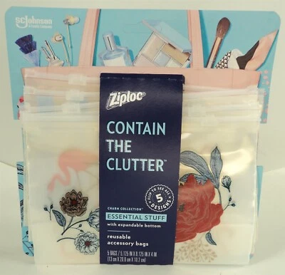 Сумка для аксессуаров многоразового использования Ziploc Contain-The-Clutter Charm Essential Stuff - 5 сумок - Изображение 1 из 2