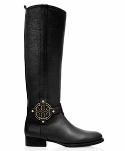 Stivali da equitazione alti Tory Burch Amanda in pelle nera taglia 5,5 M donna  - Foto 1 di 12