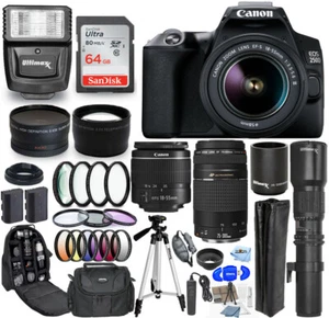 Canon EOS 250D/Rebel SL3 with 18-55mm + 75-300mm + 500mm 30 Piece Accessory Kit - Picture 1 of 8
