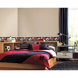SPORTS PLAY BALL Peel & Stick Wallpaper Border Soccer Baseball Basketball Decor - Picture 1 of 3