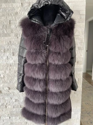 正品 FUR COAT VEST 可拆式连帽袖子 PLUM 紫色 XS S 小号 2-4 — 第 1/4 张图片