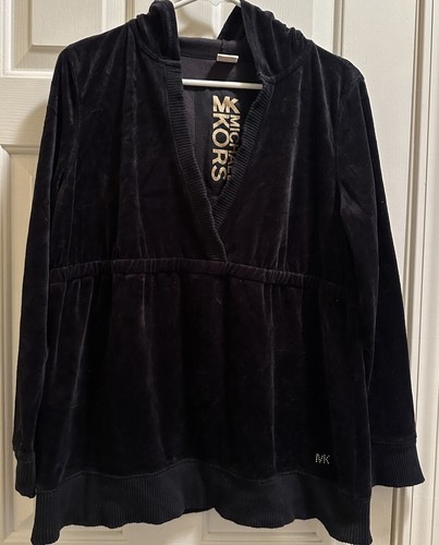 Felpa donna Michael Kors con cappuccio taglia small scollo a V velluto pullover giacca