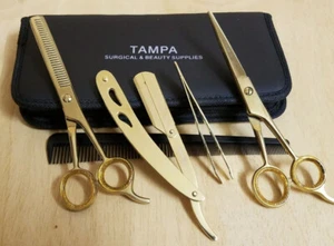 6" Gold Professional Salon Hair Cutting Scissors Thinner Barber Shears Razor Kit - Picture 1 of 3