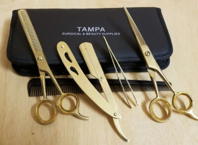 6" Gold Professional Salon Hair Cutting Scissors Thinner Barber Shears Razor Kit - Image 1 of 3