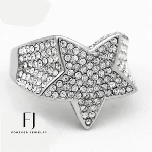 Men's Silver.Stainless Steel,Star 21mm Wedding Cubic Zirconia Ring 7 8-13.Box - Picture 1 of 3