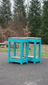 Turquoise Farmhouse End Table  Single   Set of 2  Rustic Vintage Side Table - Picture 1 of 6