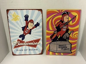 budweiser bud man King Of Beers Bar Man Cave Tin Signs Super Budman Father’s Day - Picture 1 of 3