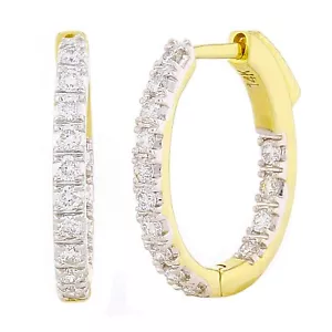 14k Yellow Gold 0.50ctw Diamond Inside Out Oblong Oval Hoop Earrings - Picture 1 of 4