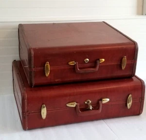 Set of Vintage Red Brown Samsonite Suitcase Luggage Shwayder Model 4937 and 4951 - Picture 1 of 23