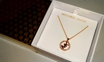 MICHAEL KORS MK Logo Collar Oro Rosa Cristales Pavé MKJ7327791 + CAJA DE REGALO MK Foto 1 de 4
